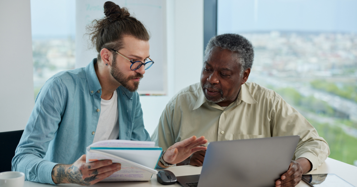 Career changer in 30s working with mentor during job transition planning session