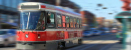 Toronto streetcar in motion downtown