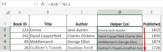 Helper column example VLOOKUP