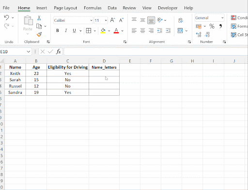 LEN( function excel
