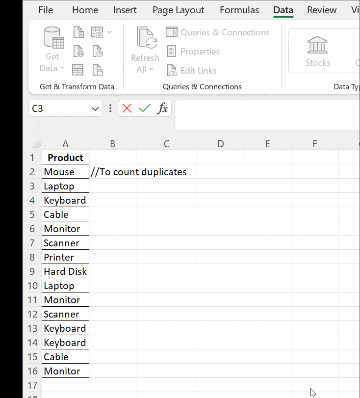 how to count duplicates in excel