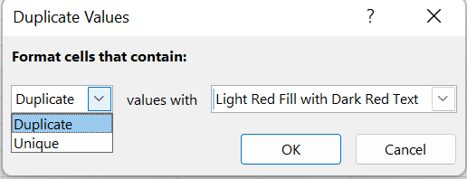 format duplicate value cells excel