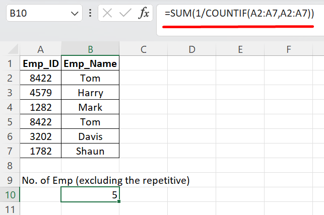 SUM function counting unique values excel