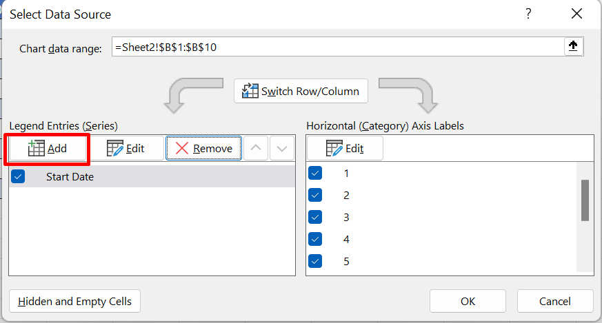 select data source tab excel