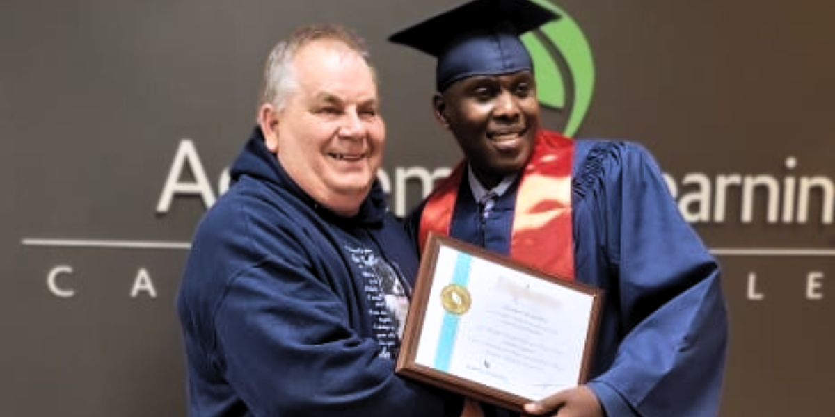 Student winning an award