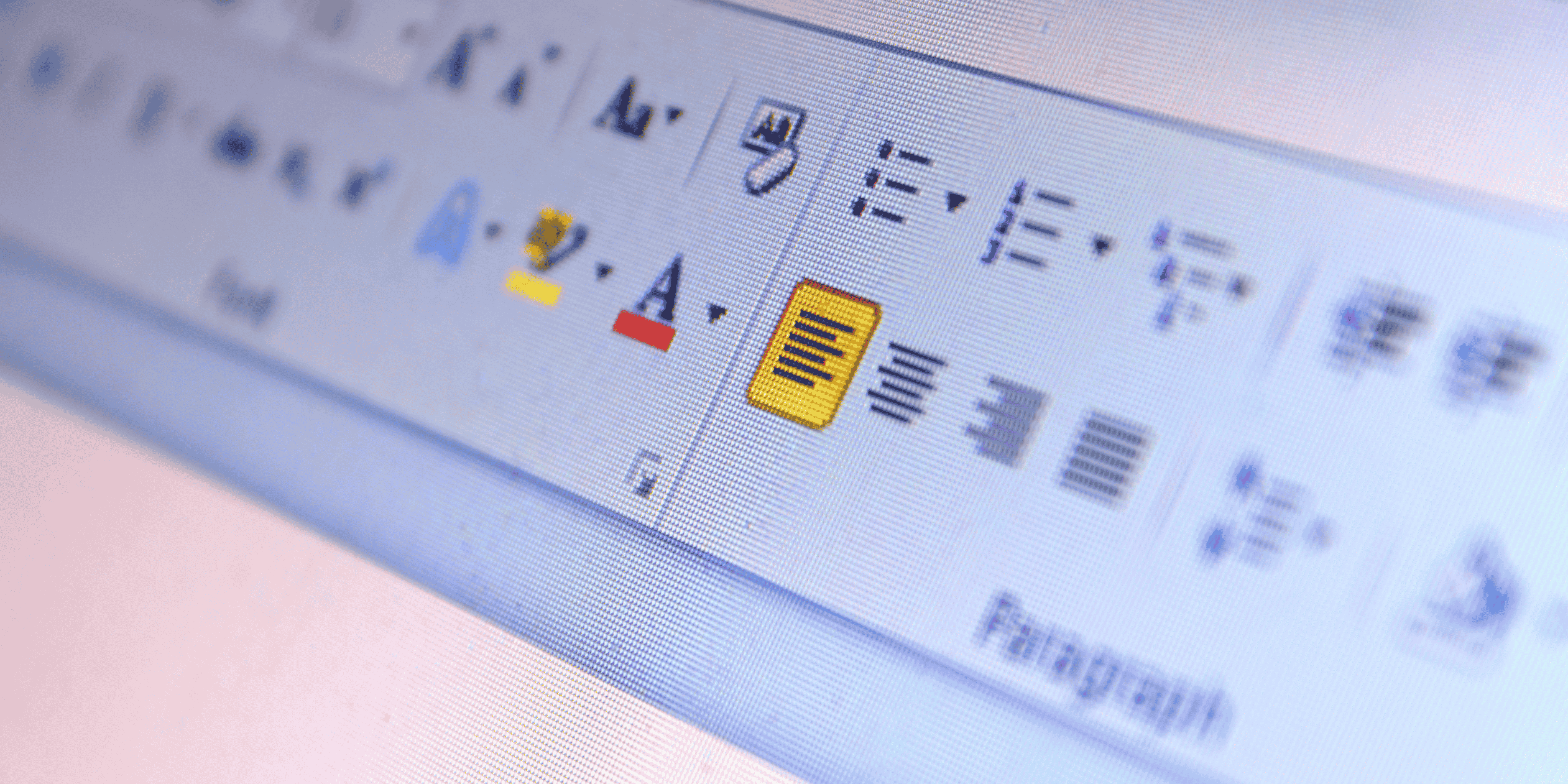 Close-up of taskbar in Microsoft Word for resume formatting
